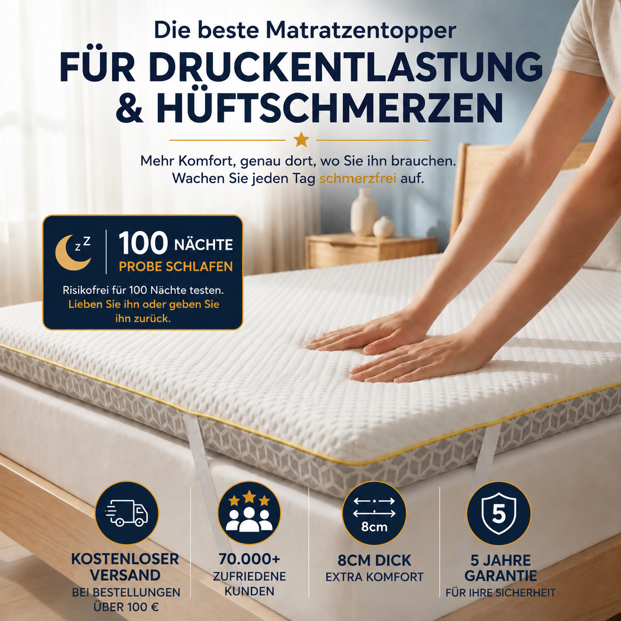 Brightr Aurora Deluxe Visco-Schaum Topper, 8 cm, H3/H4, bei Hüftschmerzen