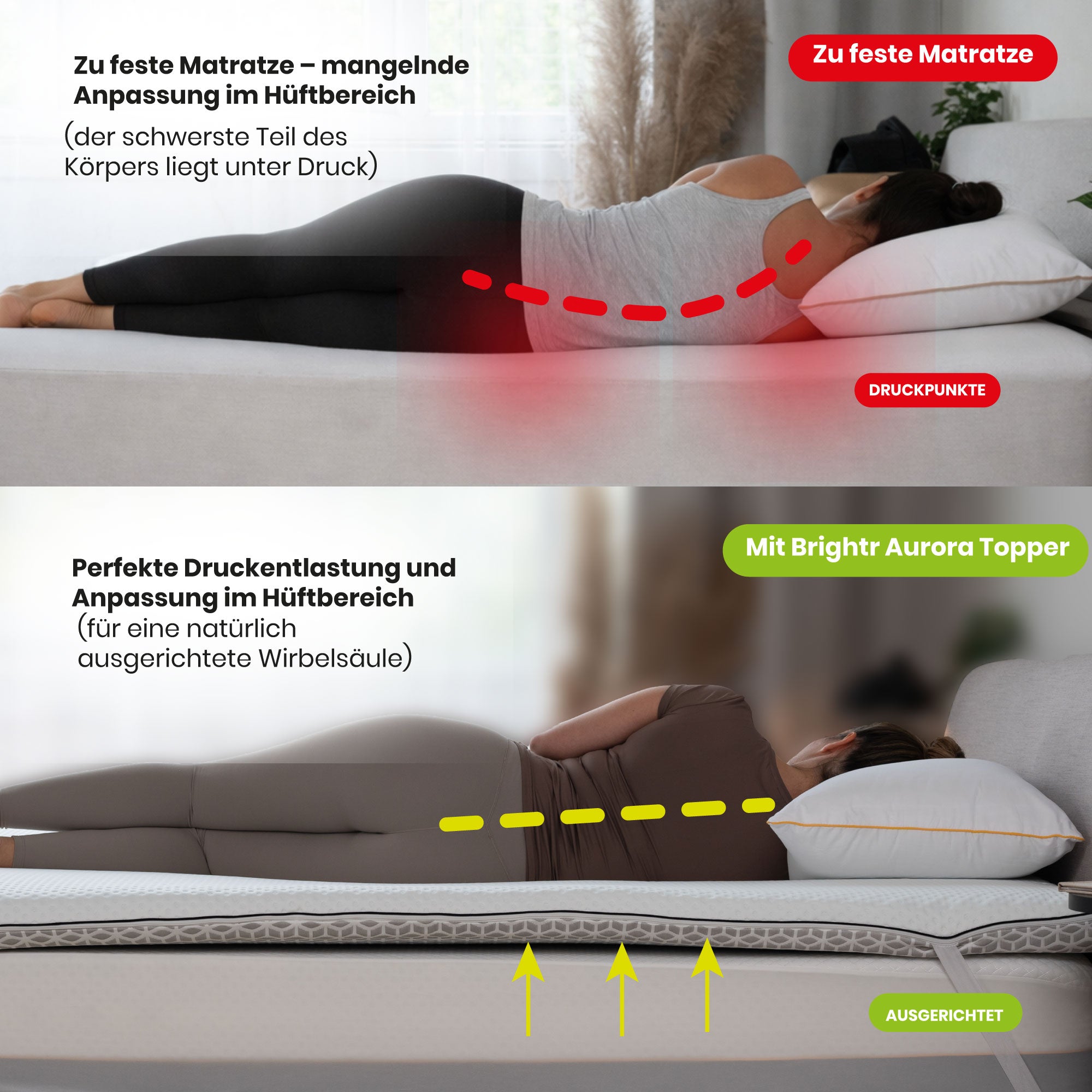 Brightr Aurora Visco-Schaum Matratzen Topper (H2/H3), 5 cm für optimale Druckentlastung bei Hüftschmerzen