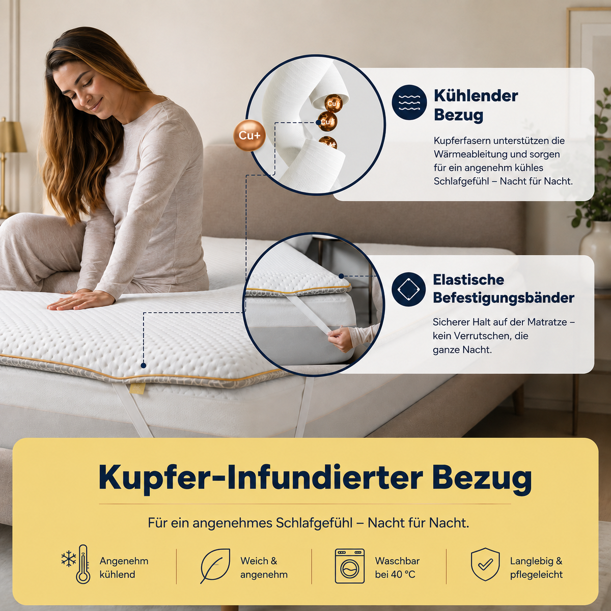 Brightr® Aurora 5 cm Memory-Foam-Matratzentopper – weich & mittelfest, wendbarer Memory-Foam-Topper für zu feste Matratzen