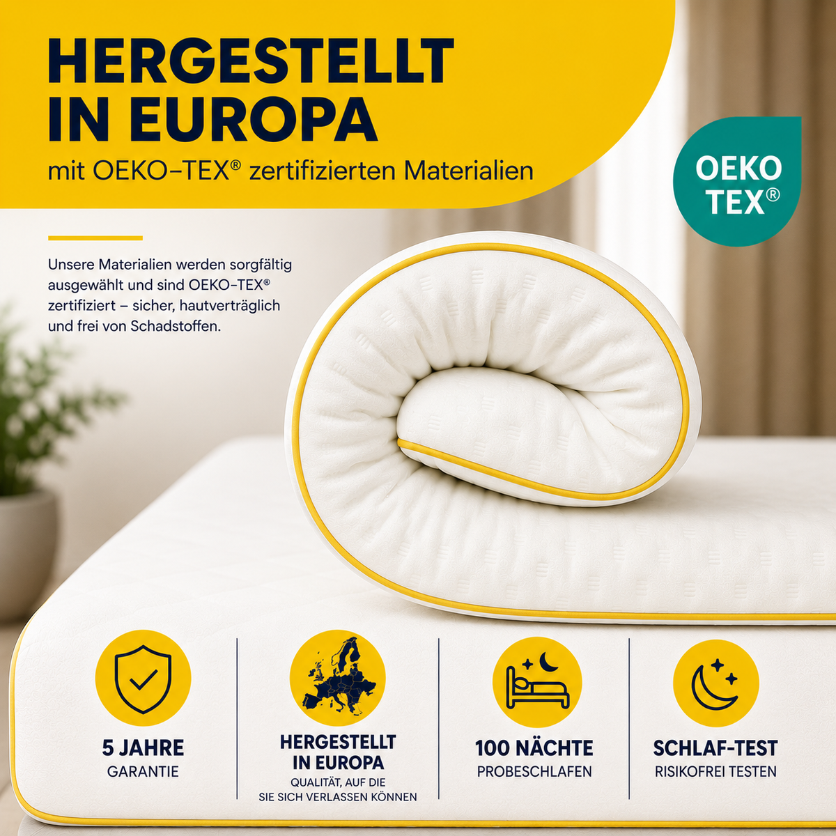 Brightr® Aurora 5 cm Memory-Foam-Matratzentopper – weich & mittelfest, wendbarer Memory-Foam-Topper für zu feste Matratzen