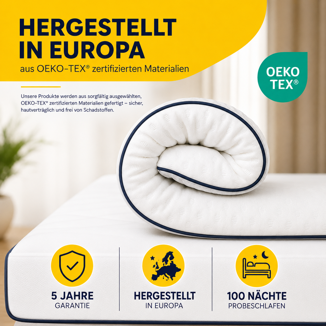 Brightr® Titan Deluxe Orthopädischer Kaltschaum Topper Hart (H5/H6), 8 cm, wendbar, ideal bei Rücken- & Hüftschmerzen