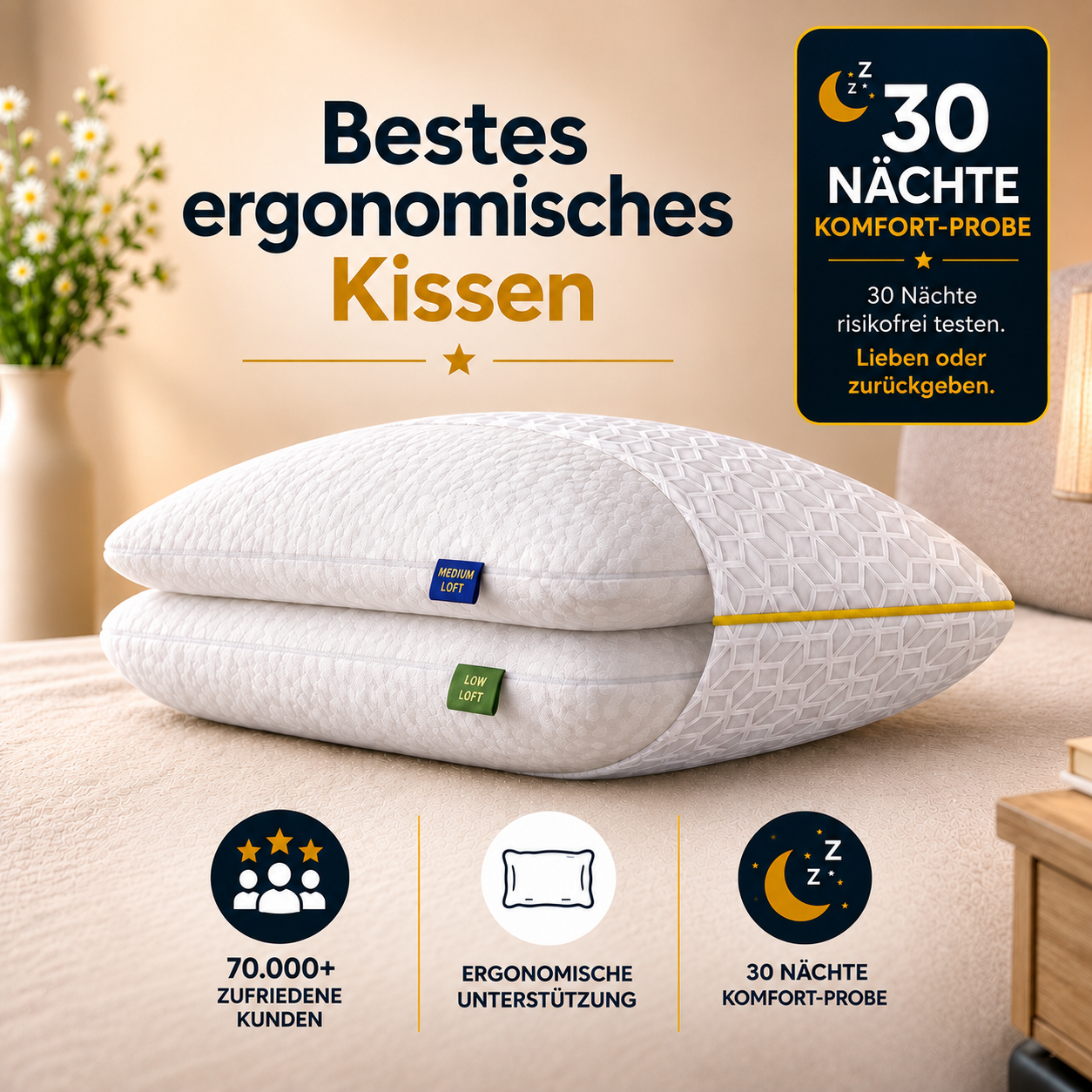 Brightr® Luna™ Ergonomisches Memory Foam Kissen für Menschen mit Nackenschmerzen