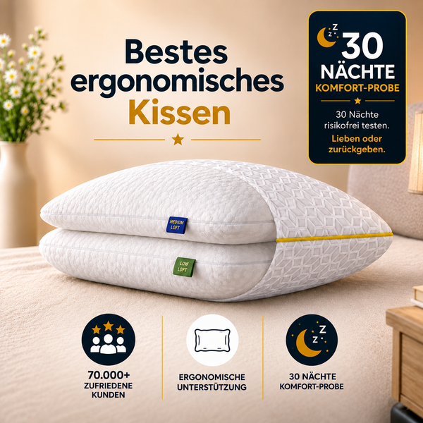 Brightr® Luna Ergonomisches Memory Foam Kissen – Mittelfeste Unterstützung für optimale Nackenunterstützung