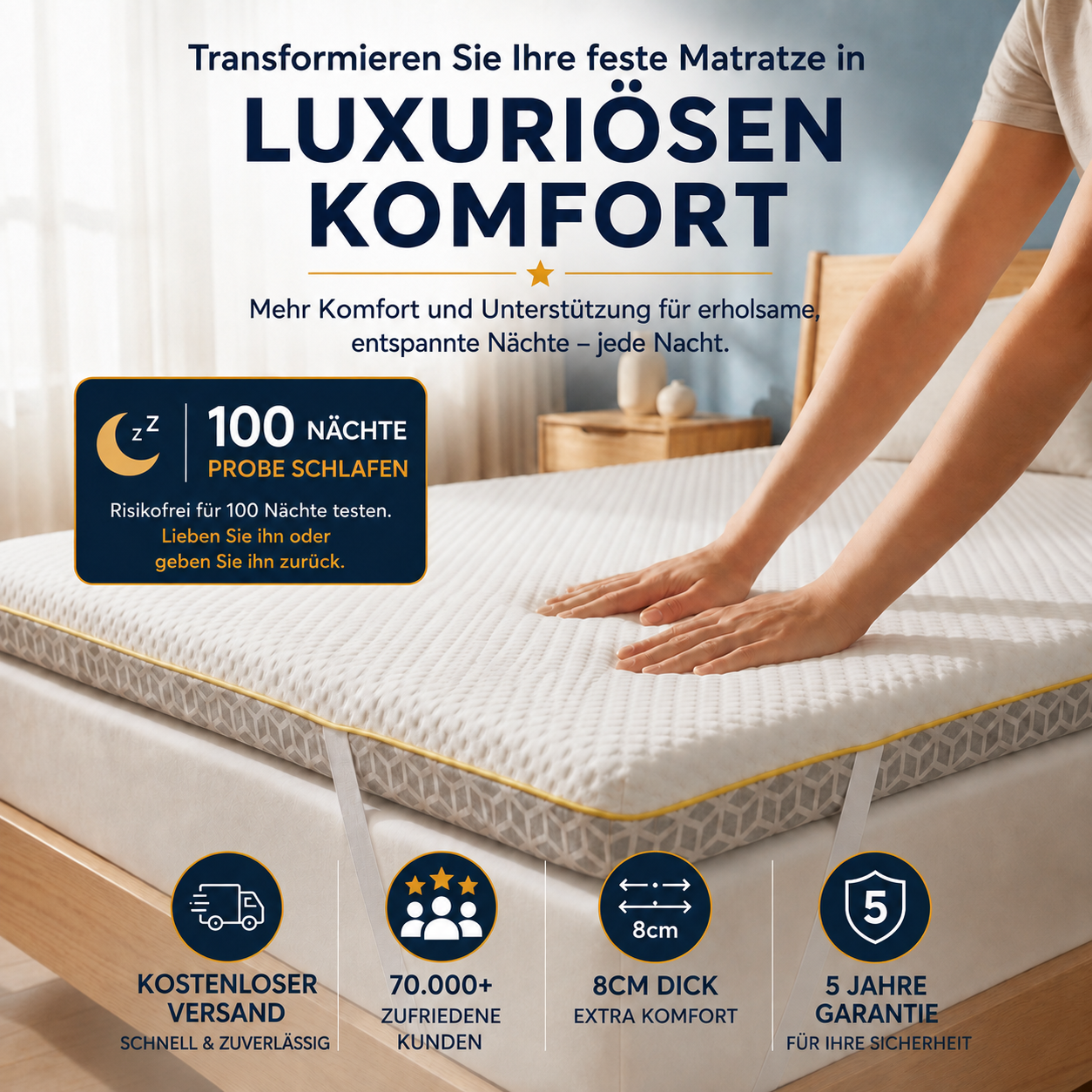 Brightr Aurora Deluxe 2-in-1 Visco Shaum MatrazenTopper , mittelfest/fest (H3/H4), 8 cm – mit doppelt so viel druckentlastendem Memoryschaum