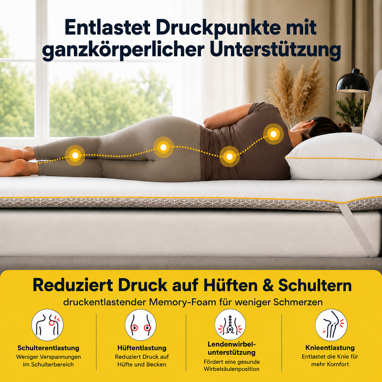 Brightr® Aurora  Visco-Schaum Matratzen-Topper 5 cm | Weich & Mittelfest H2/H3 | Druckentlastung für Schultern, Hüfte & Rücken