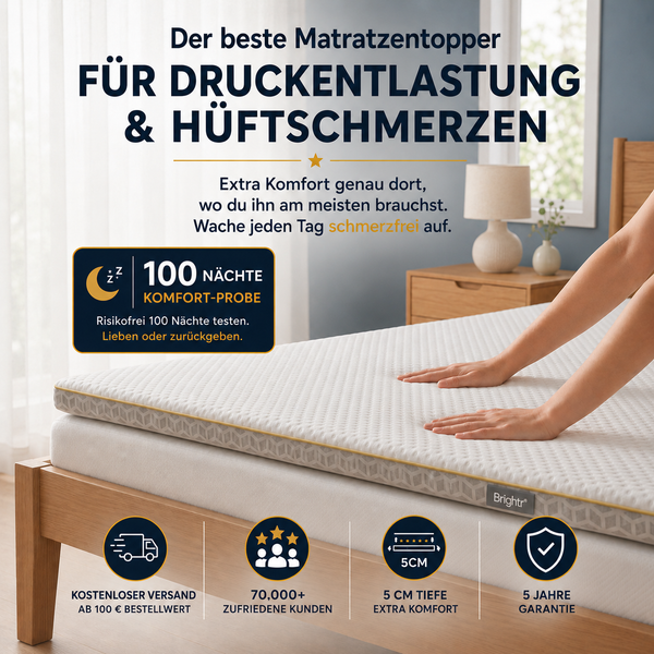 Brightr Aurora Visco-Schaum Matratzen Topper (H2/H3), 5 cm für optimale Druckentlastung bei Hüftschmerzen