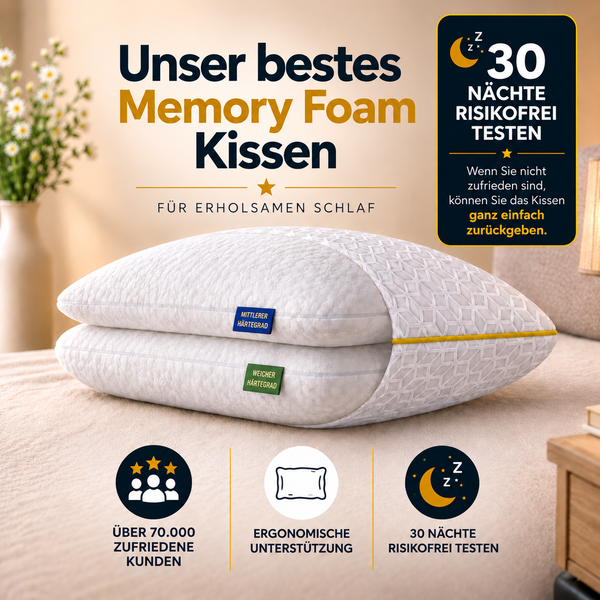 Brightr® Luna Ergonomisches Memory Foam Kissen – Mittelfeste Unterstützung für optimale Nackenunterstützung