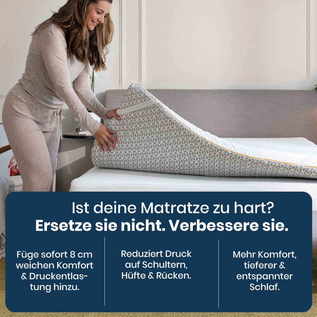 rightr® Aurora Deluxe 8 cm Memory-Foam-Matratzentopper – mittelfest & mittelfest-fest, wendbarer Memory-Foam-Topper für zu feste Matratzen